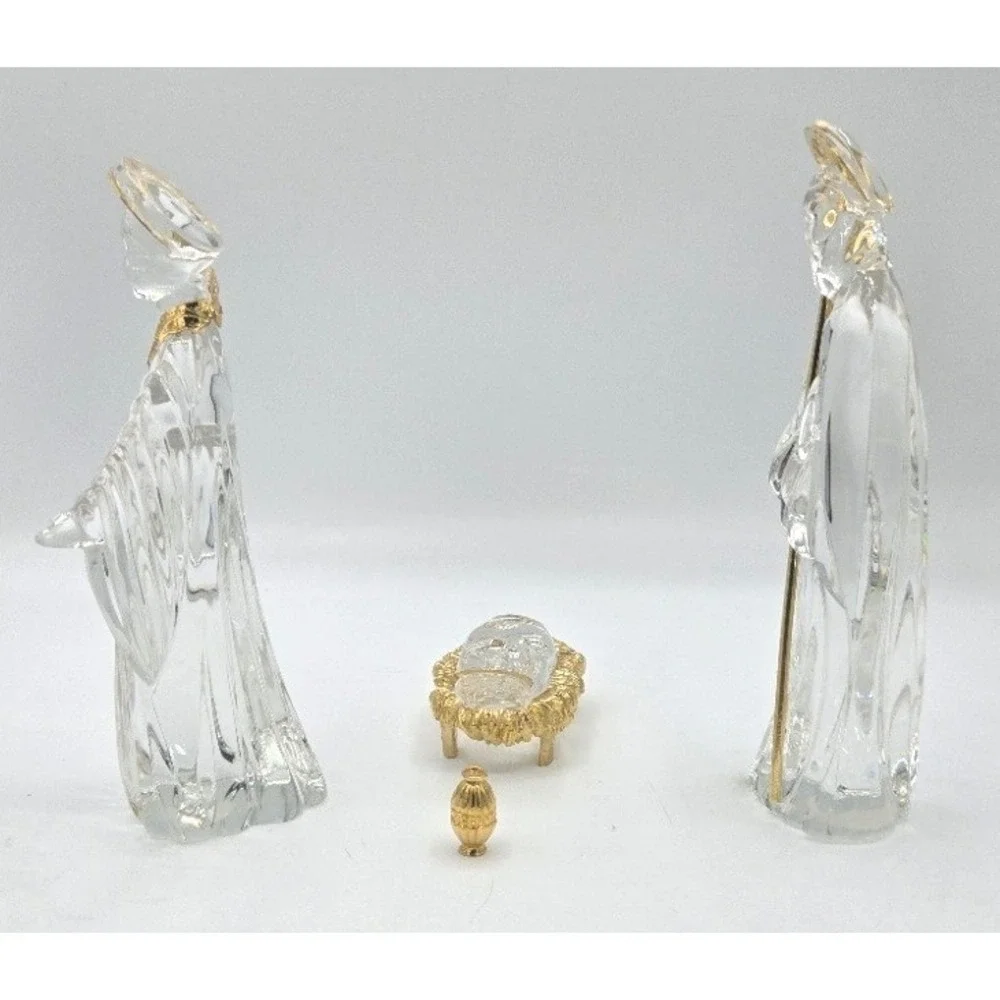 Gorham Full Lead Crystal 3-Piece Nativity‎ Set with Gold Trim